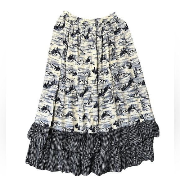 Vintage Dresses & Skirts - Vintage 90’s Women’s M Ruffled Tiered Rough Rider Cotton Skirt